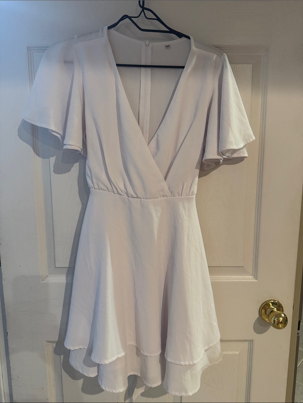 White V-Neck Flutter Sleeve Mini Dress